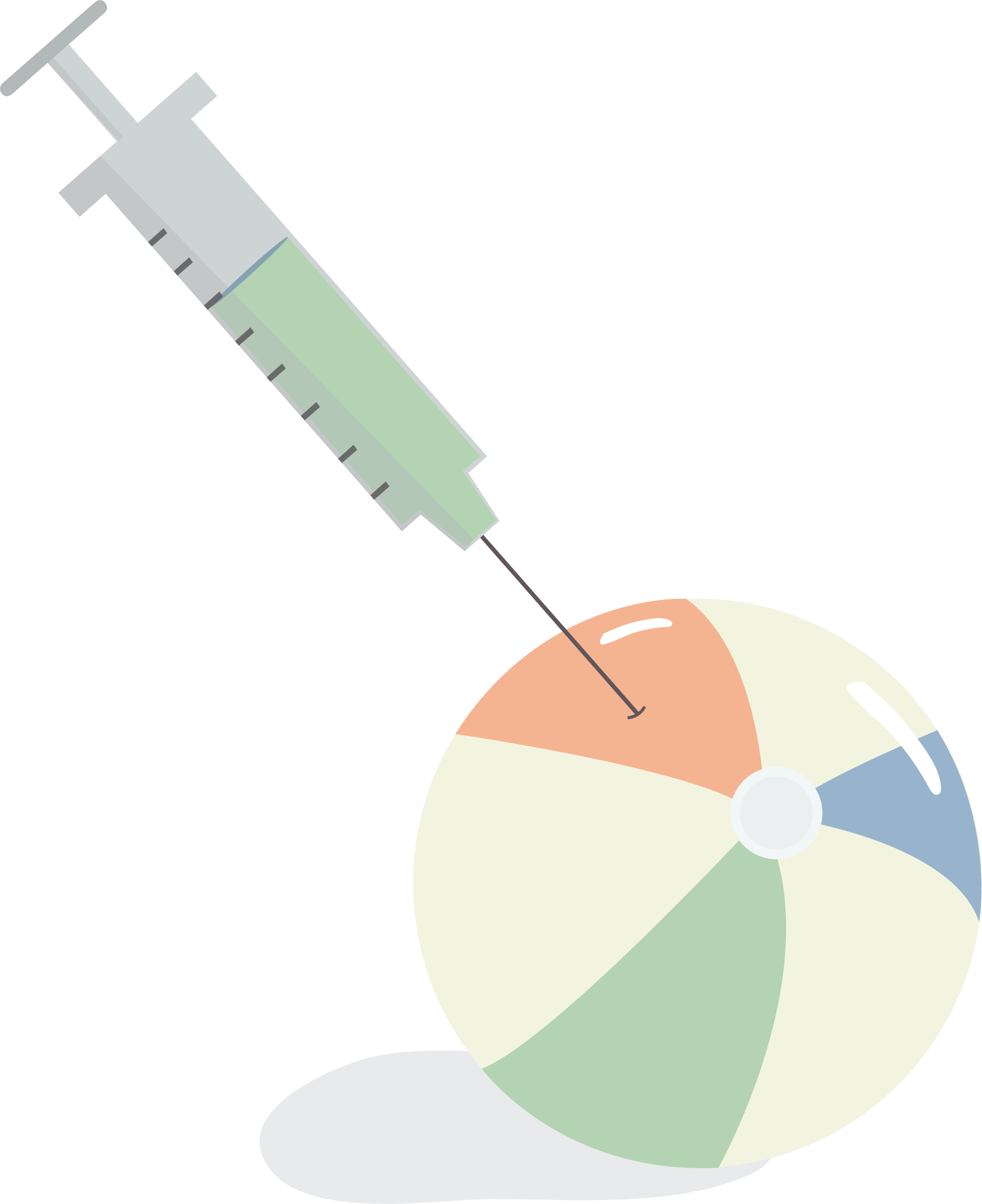 An illustration of an inflatable beach ball being filled by a vaccine sryinge